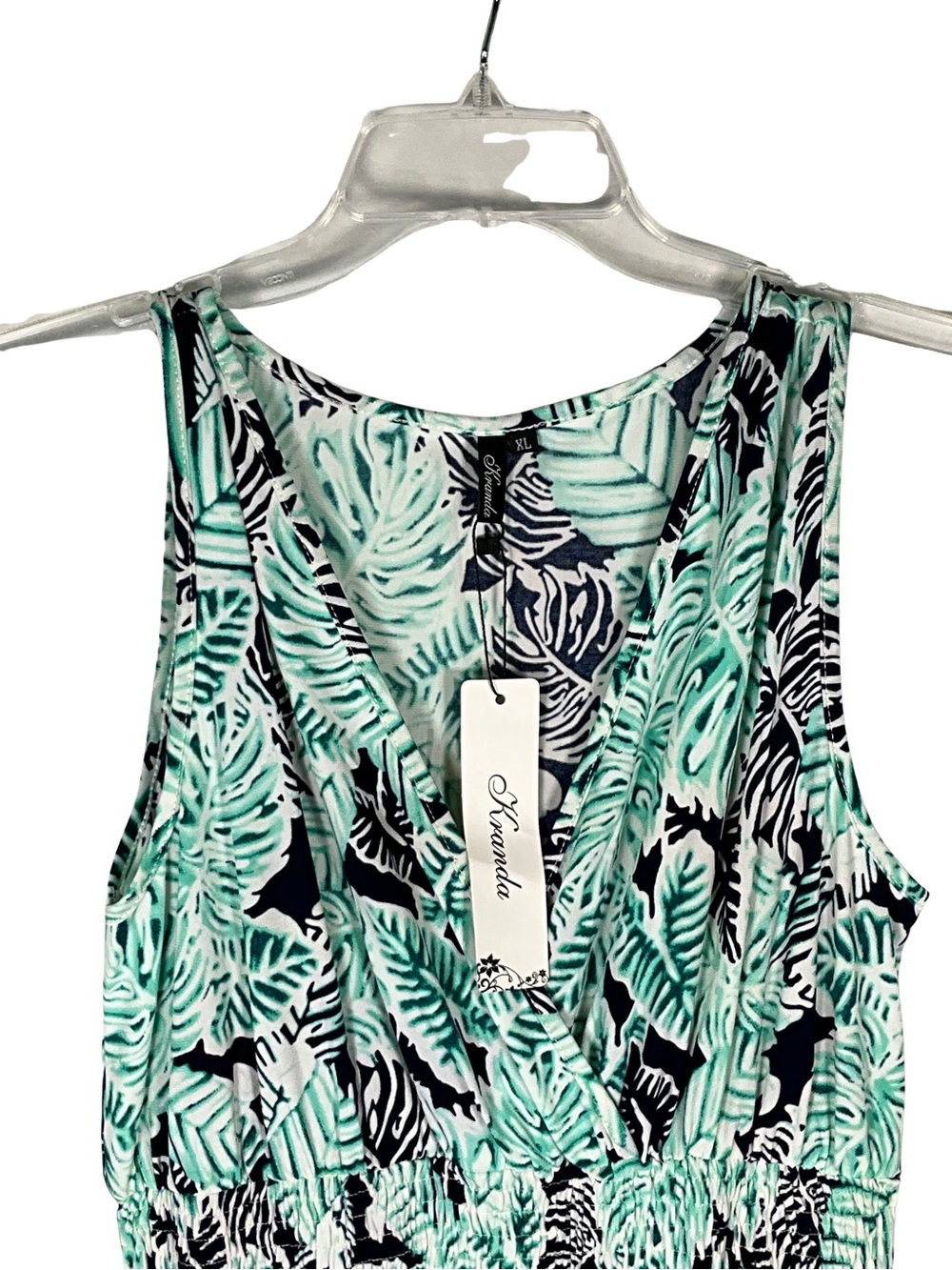 Kranda Dress Size XL Green Tropical Sleeveless Maxi Dress with V-Neck - Picture 2 of 7